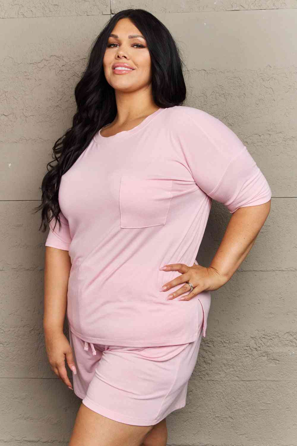 Plus Drop Shoulder Top & Drawstring Waist Shorts Set