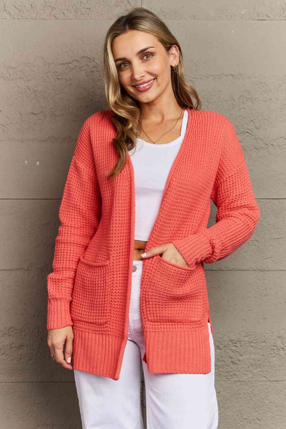 Low Gauge Waffle Open Cardigan Sweater