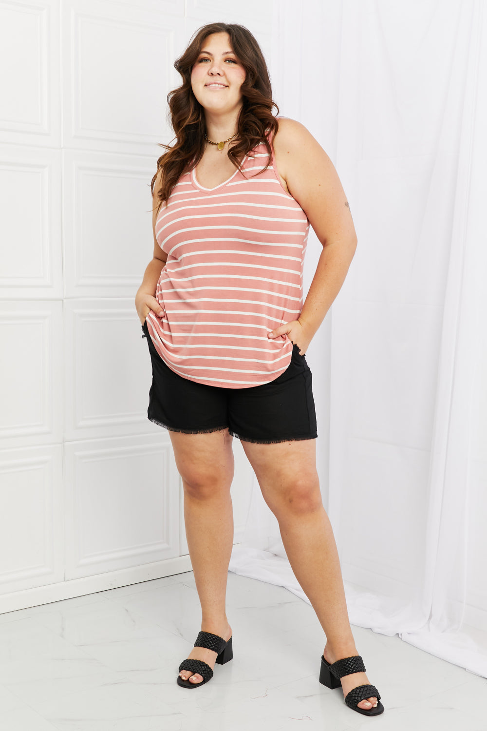 Stripe Sleeveless V-Neck Top