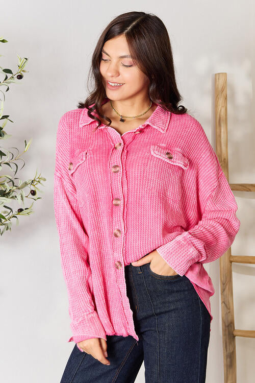 Acid Wash Oversized Cotton Waffle Shacket