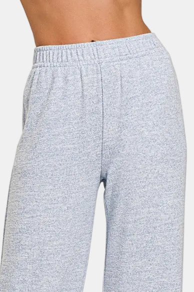 Soft Melange Hacci Elastic Waistband Lounge Pants / LT BLUE