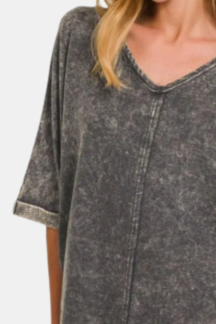 Acid-Washed French Terry Tee Shirt Dress / ASH BLACK