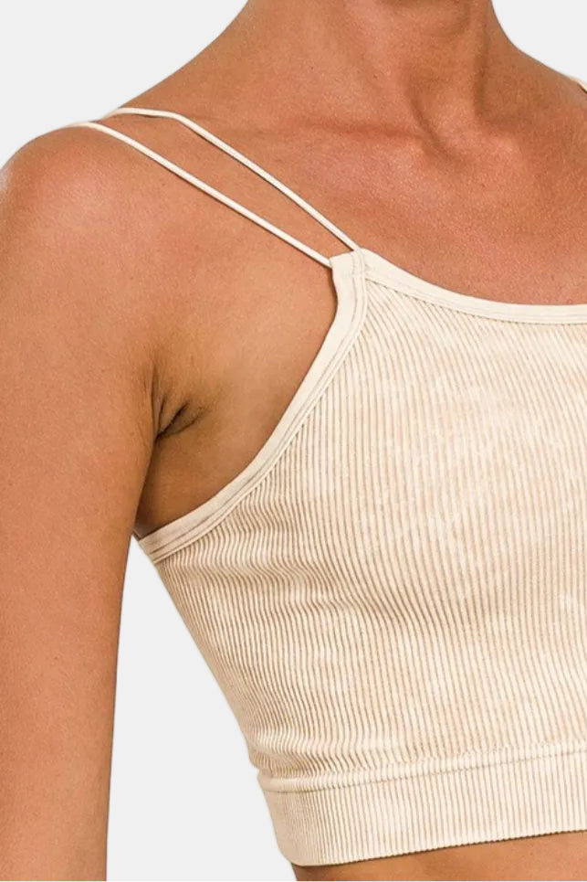 Washed Ribbed Seamless Double Strap Brami / SAND BEIGE