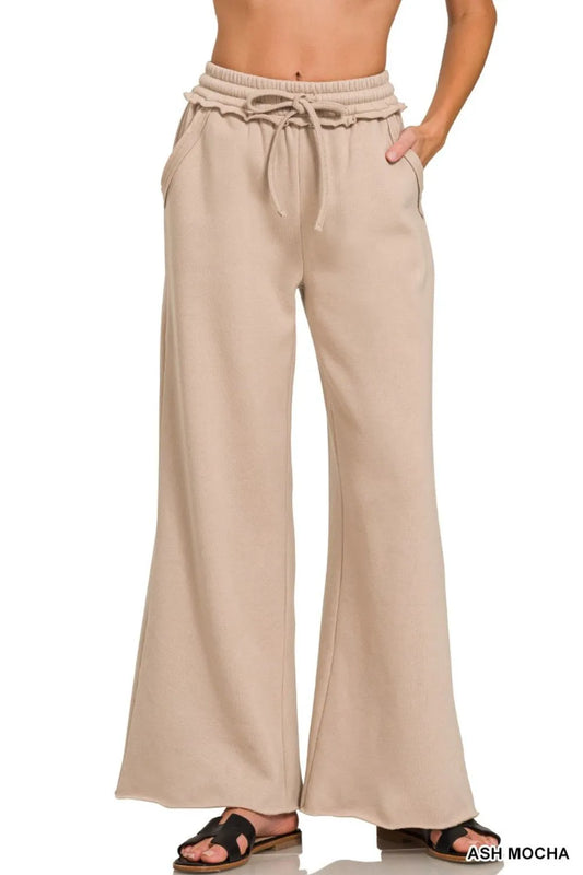 Exposed-Seam Flare Hem Pants With Pockets / ASH MOCHA