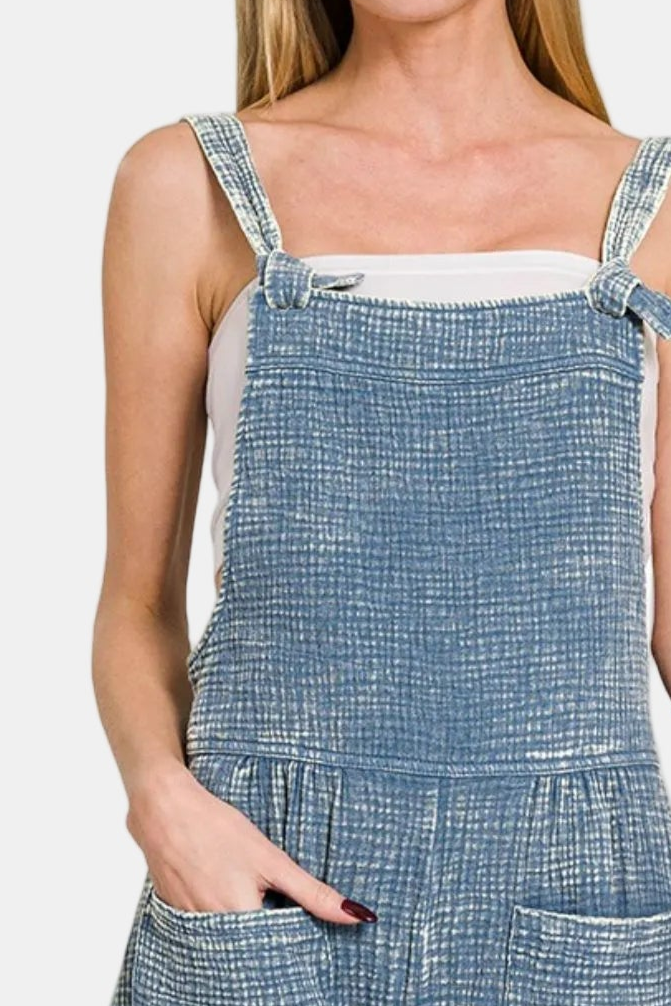 Woven Double Gauze Acid Washed Romper / DUSTY BLUE