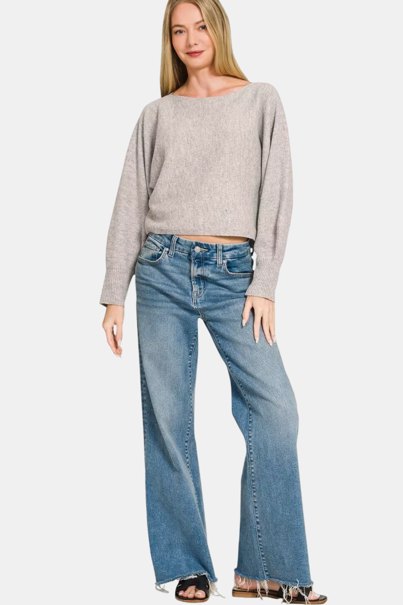 Boat Neck Balloon Sleeve Sweater / H GREY