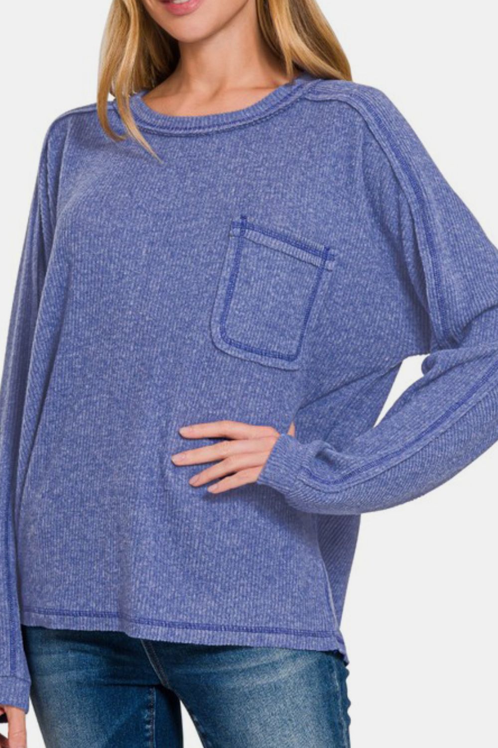 Brushed Ribbed Hacci Round Neck Sweater