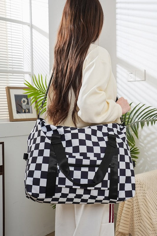 Large Capacity Checkered Travel Duffle Bag