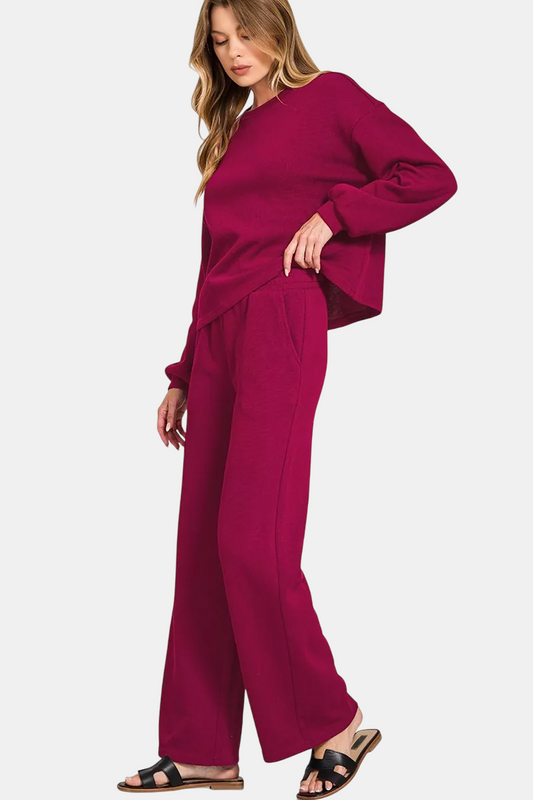 French Rib Pullover & Pants Set / DK BURGUNDY