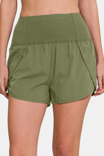 High Waisted Zippered Back Pocket Running Shorts