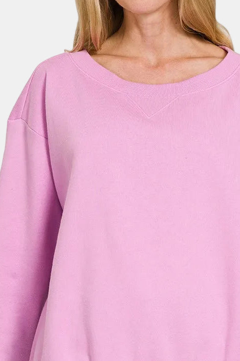 Fleece Boat Neck Sweatshirt / MAUVE