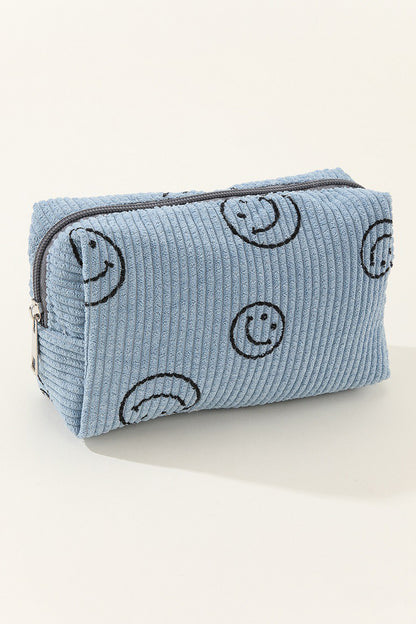 Smiley Face Corduroy Cosmetic Pouch Bag