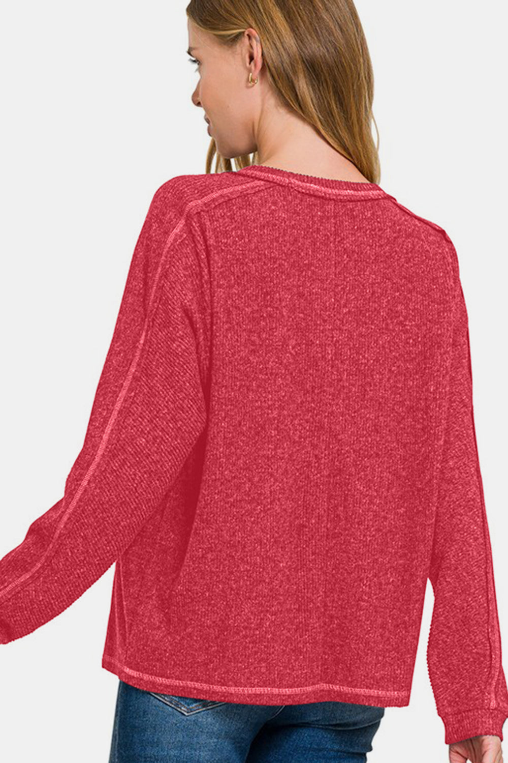 Brushed Ribbed Hacci Round Neck Sweater