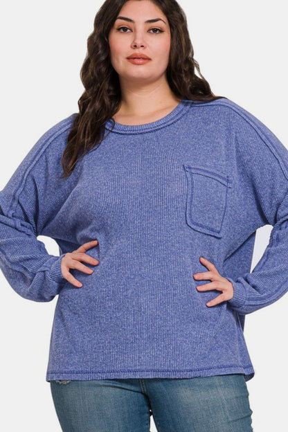 Brushed Ribbed Hacci Round Neck Sweater