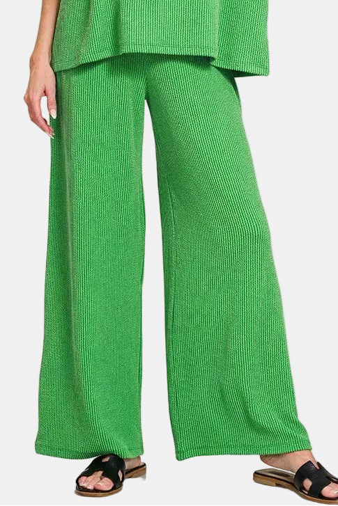 Raised Rib Mock Neck Tee & Pants Set / K GREEN