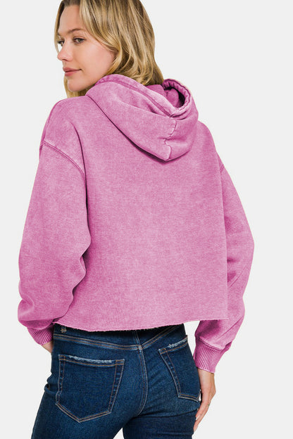 Acid Wash Fleece Cropped Hoodie