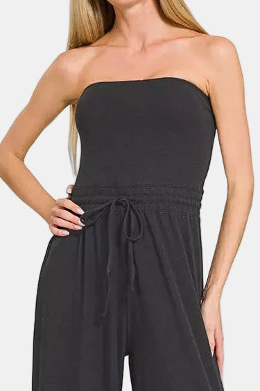 Tube Top Jumpsuit / BLACK