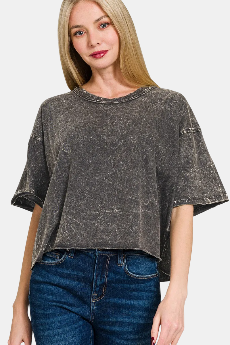 Acid Crinkle-Washed Oversized Tee / ASH BLACK