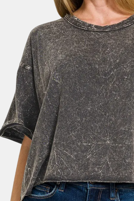 Acid Crinkle-Washed Oversized Tee / ASH BLACK