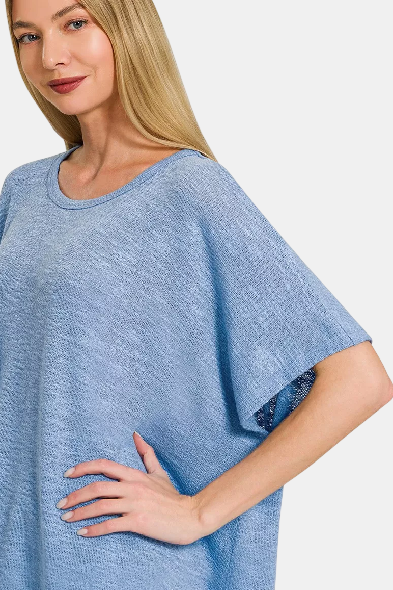 Oversized Slub Hacci Top / CORNFLOWER BLUE