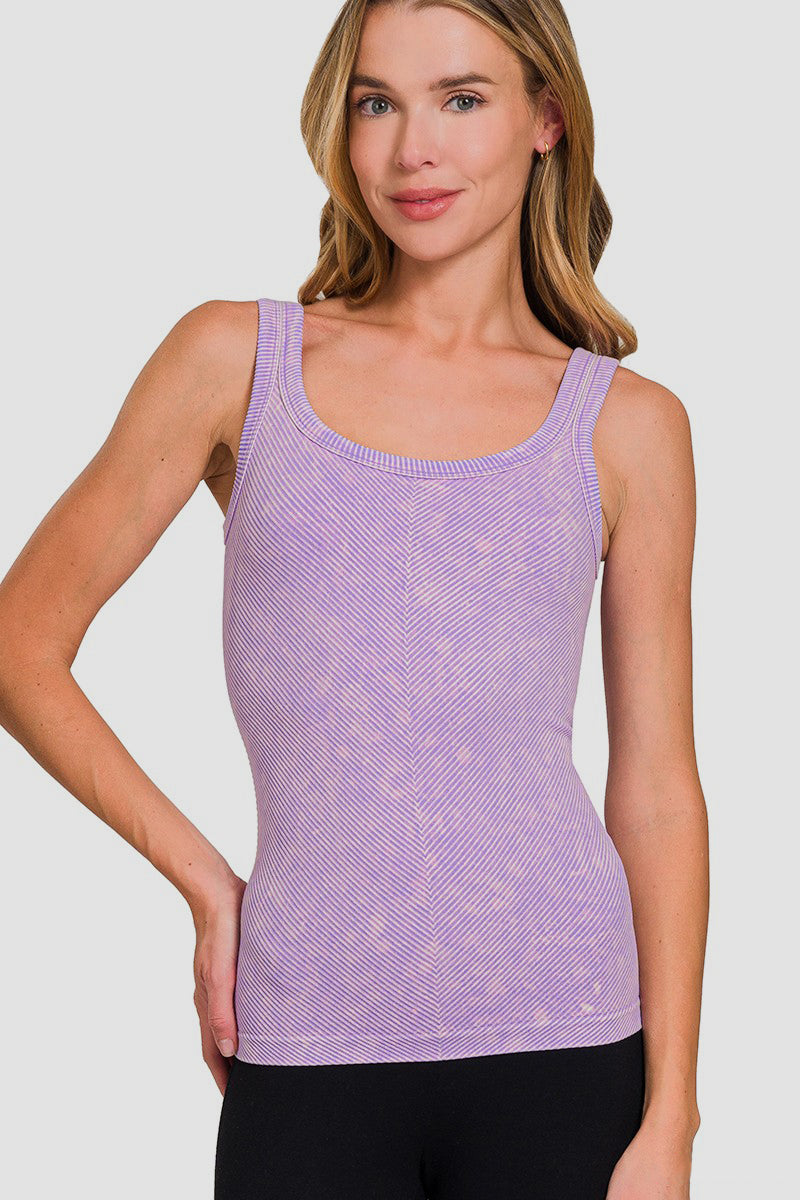 Stone Washed Ribbed Seamless Tank Top