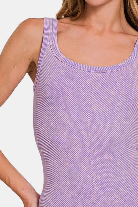 Stone Washed Ribbed Seamless Tank Top / LAVENDER