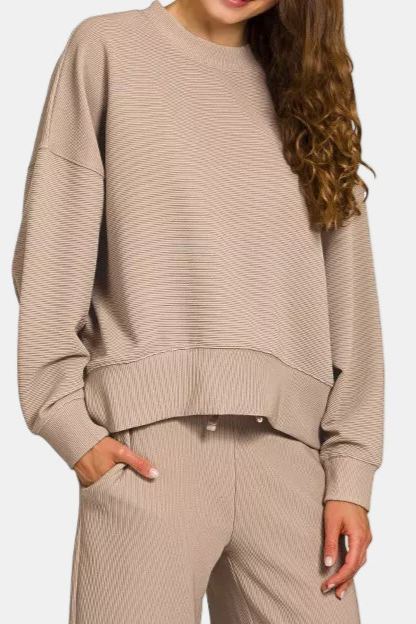 Ribbed Round Neck Pullover & Pants Set / ASH MOCHA