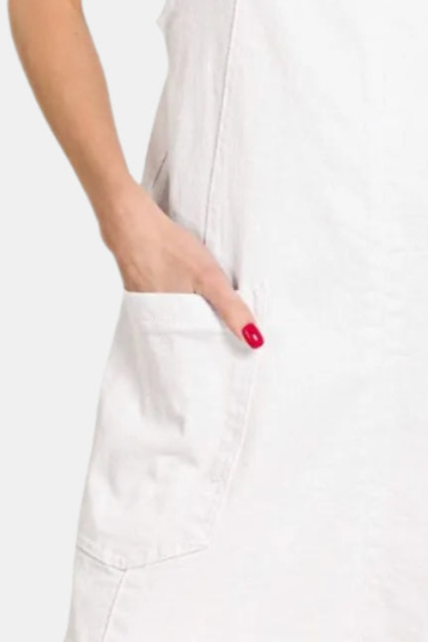 Washed Adjustable Strap Denim Overall Dress / WHITE