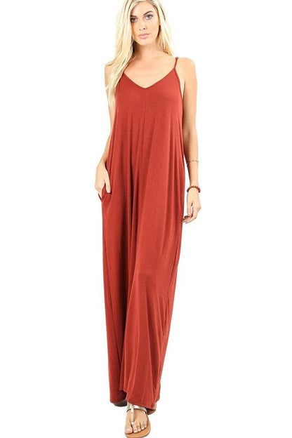 V-Neck Cami Maxi Dress with Side Pockets