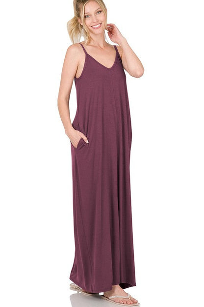 V-Neck Cami Maxi Dress with Side Pockets