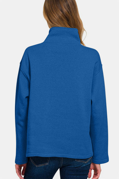 Fleece High Neck Half Snap Button Front Sweatshirt