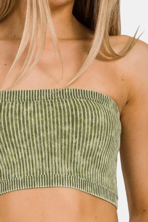 Washed Ribbed Seamless Tube Top / ASH OLIVE