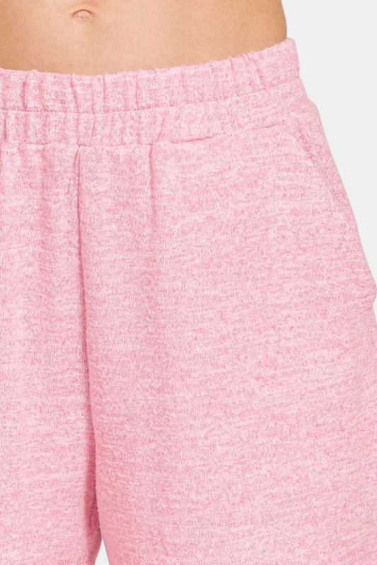 Soft Melange Hacci Elastic Waist Band Shorts / CANDY PINK