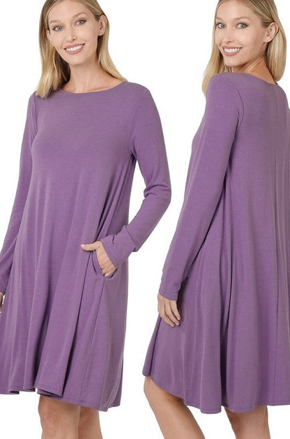 Long Sleeve Flare Dress With Pockets