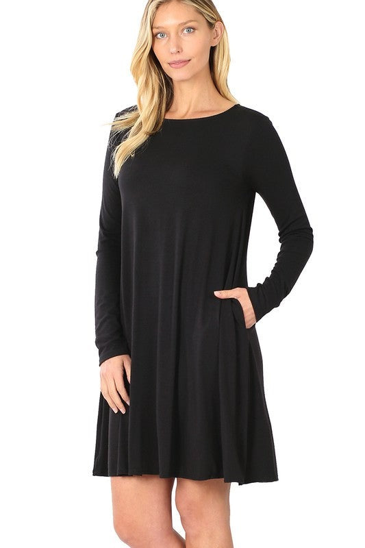 Long Sleeve Flare Dress With Pockets