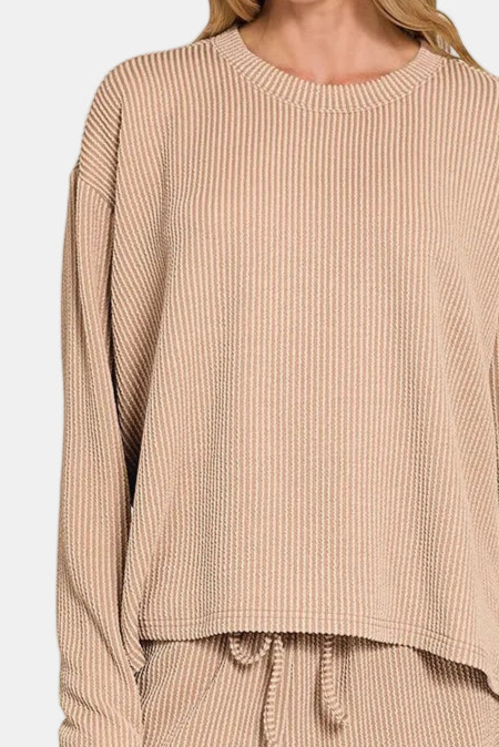 Raised Rib Long Sleeve Tee & Shorts Set / LT MOCHA
