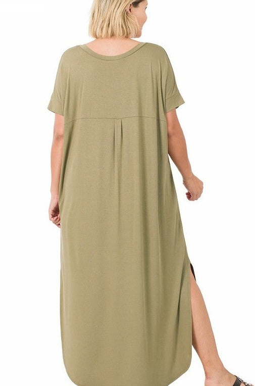 Plus Viscose Side Slit V-Neck Maxi Dress