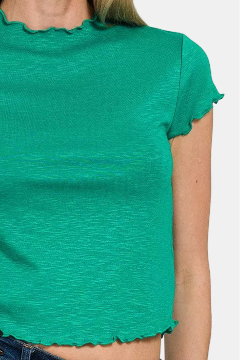 Modal Slub Lettuce Trimmed Cropped Tee / K GREEN