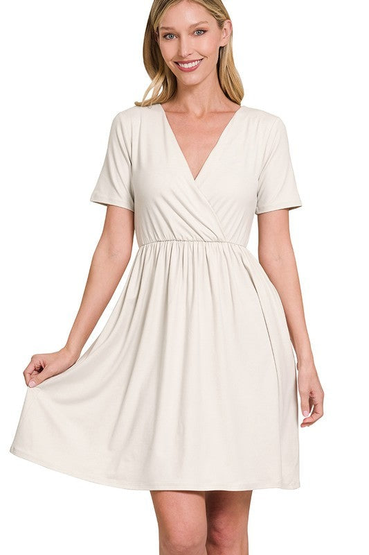 Brushed DTY Buttery Soft Fabric Surplice Dress