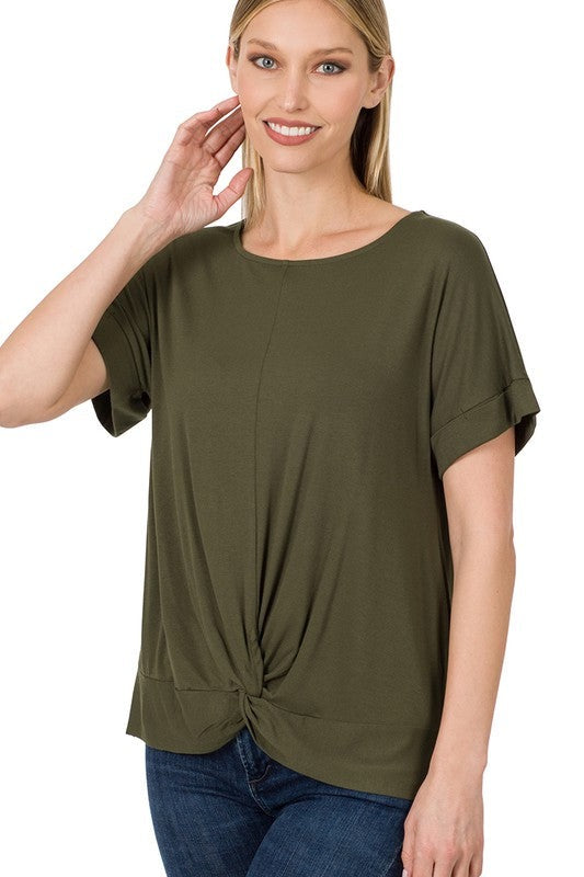 Rayon Span Crepe Knot-Front Top