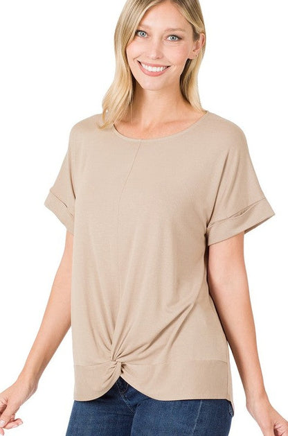 Rayon Span Crepe Knot-Front Top