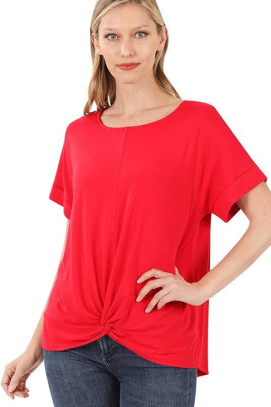 Rayon Span Crepe Knot-Front Top