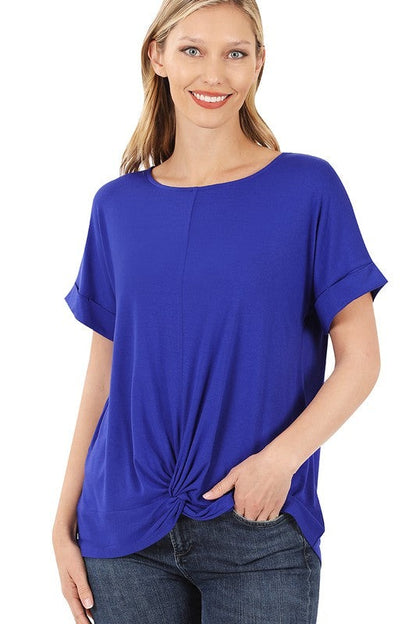 Rayon Span Crepe Knot-Front Top