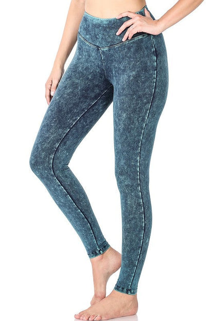 Mineral Washed Wide Waistband Yoga Leggings