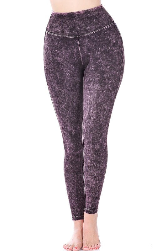 Mineral Washed Wide Waistband Yoga Leggings