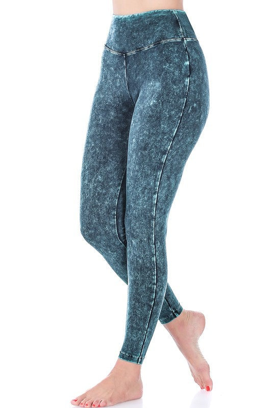 Mineral Washed Wide Waistband Yoga Leggings