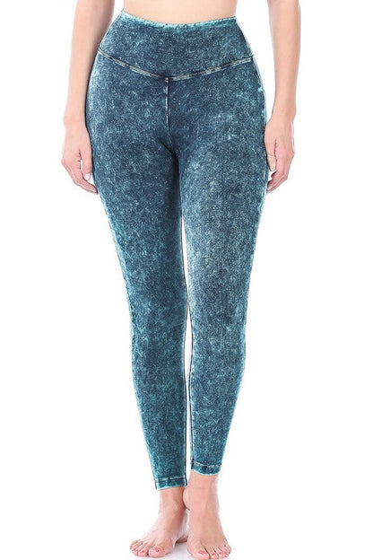 Mineral Washed Wide Waistband Yoga Leggings