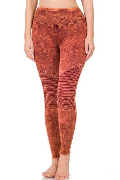 Mineral Washed Wide Waistband Moto Leggings