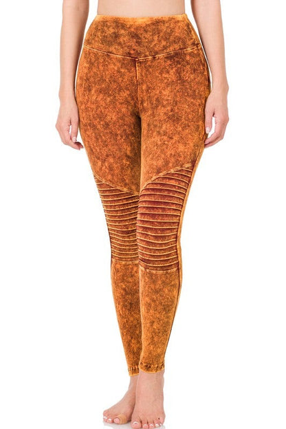 Mineral Washed Wide Waistband Moto Leggings