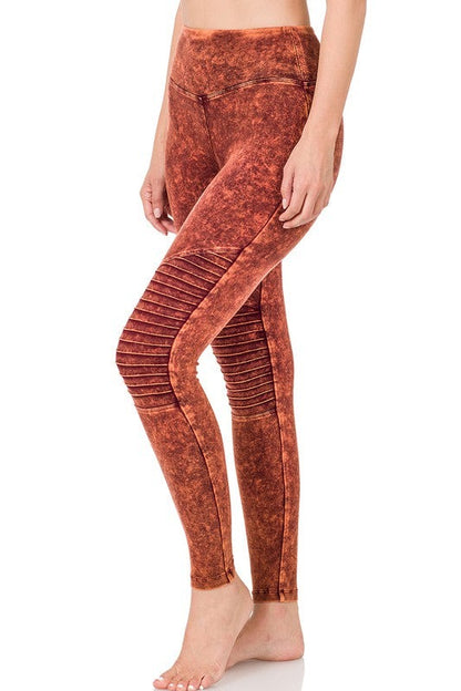 Mineral Washed Wide Waistband Moto Leggings